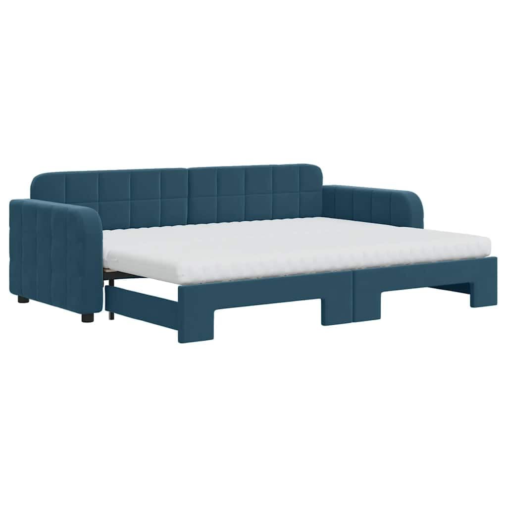 Ausziehbares Tagesbett 80x200 cm Samt Blau 2in1 Schlafsofa mit Zwei Schaumstoffmatratzen platzsparendes Gästebett für Wohn Schlafzimmer Büro