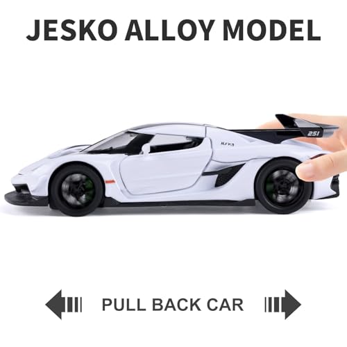 Image of 1:32 Koenigseggg Jesko Sports Model Exclusive Alloy Diecast Pull Back Toy car with Openable Doors & Light Music Toys for Kids Boy Girl Gift (1:32 Koenigseggg -White)