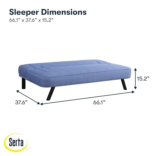 Serta Fairwood 66.1" Convertible Futon Sofa, Short Twin Size, Modern Boho, Dream Coil Comfort, Fingerguard Pinch Point Protection, Soft Woven Polyester Fabric, Blue - Image 4