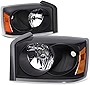 Auto Dynasty [Halogen Model] Factory Style Headlights Assembly Compatible with Dodge Dakota 2005-2007, Driver and Passenger Side, Black Housing Amber Corner
