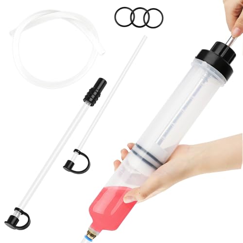 Fluid Extractor Multi-Purpose Oil Syringe with 500CC, Oil Suction Pump with Long Rubber Hose, Automotive Fluid Syring-e Pump, Oil Fluid Syringe Liquid Extractor and Filling Pump(17.6 Oz./500 CC)