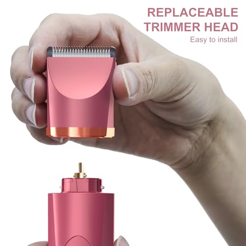 Image of OLOV Electric Body Hair Trimmer - Groin Trimmer for Men - Bikini Trimmer Women - Wet /Dry Shaver Groomer, Replaceable Ceramic Blade Heads, USB Recharge Dock, Waterproof Hygiene Razor, Red