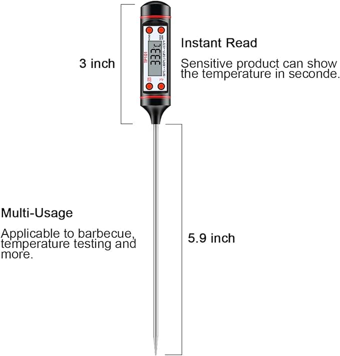 Image of Dr. Care LCD Digital Food Thermometer with Stainless Steel Probe - Instant Read for Cooking and Grilling (Black)