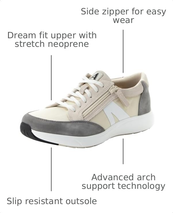 Image of Alegria Women's Eazeer Lightweight Fashion Sneaker with Cork Footbed for Arch Support and Side Zipper for Easy Slip On and Off