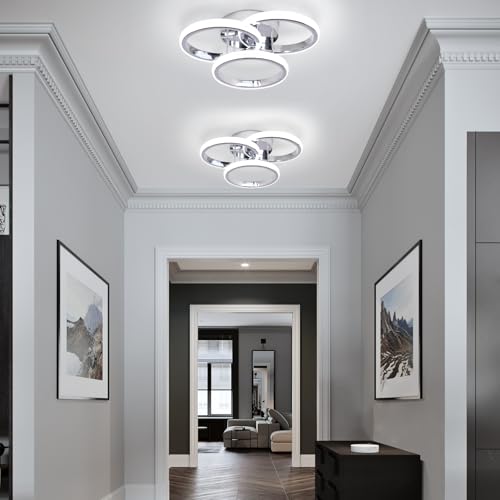 EIDISUNY LED Ceiling Light Modern 36W 3 Circle Silver LED Ceiling Lights Fixture for Hallway Office Bedroom Kitchen Dining Room Living Room Lamp - Image 3