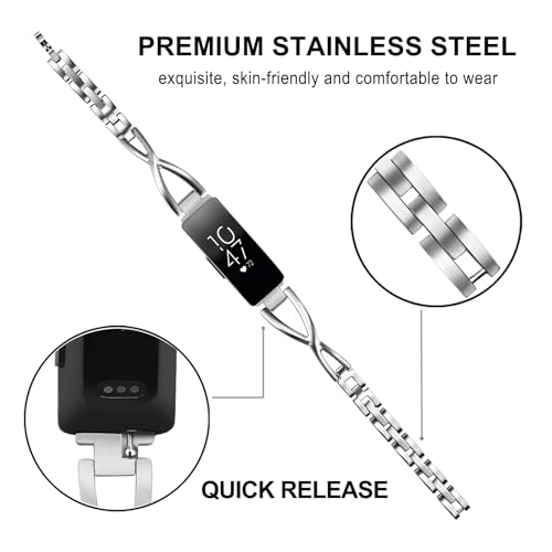 TRUMiRR Compatible Inspire/Inspire HR/Inspire 2/Inspire 3 Band Women, Solid Stainless Steel Watchband Jewelry Strap Feminine Cuff Bracelet for Fitbit Inspire 3 / Inspire 2 / Inspire HR Smart Watch