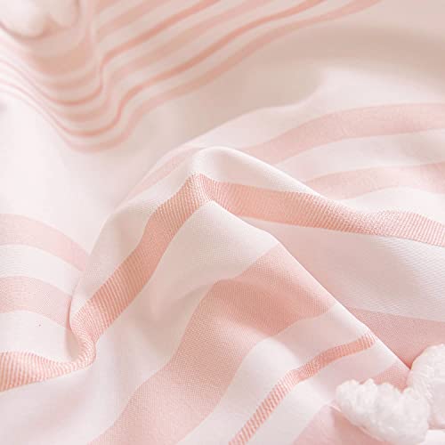Sleepbella Boho Comforter Queen Size, Light Pink And White Striped Ball Pom Design, Fluffy And Lightweight Tufted Bedding Comforters & Sets 3 Pieces (1 Comforter，2 Pillowcases #TOP6