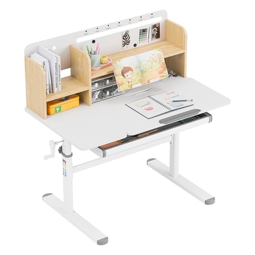 MARK ADLER Study 5.7 Kinderschreibtisch Höhenverstellbar – Schreibtisch Kinder – Lerntisch Kinder Ergonomisch – Neigbare Tischplatte – Mit Schublade Ablage und Buchstütze – Wood