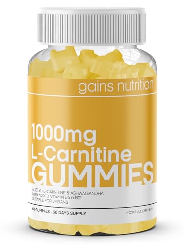 GN Acetyl L Carnitine Gummies | 60 L-Carnitine Gummies for Men & Women - 1000mg Acetyl-L-Carnitine per Serving with Ashwagandha, Vitamins B6, B12 | Mango Flavour, Non-GMO & Suitable for Vegans