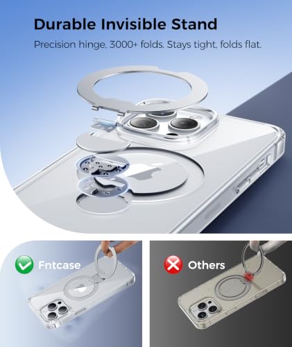 Image of FNTCASE for iPhone 14 Pro-Max Case: [360 Spin Magnetic Stand] [Compatible with Magsafe] [Screen Protector] Clear Magnetic Phone Cases Anti Yellowing Shockproof Protective Phone Cover - Clear