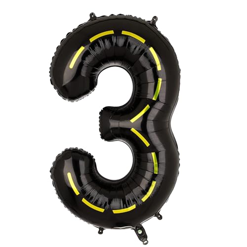 Construction Balloons 40 Inch Construction Number Balloon 3 Black Construction Truck Themed Bulldozer Dump Truck Foil Mylar Balloon Three Years Old Baby 3rd Birthday Party Decor Supplies