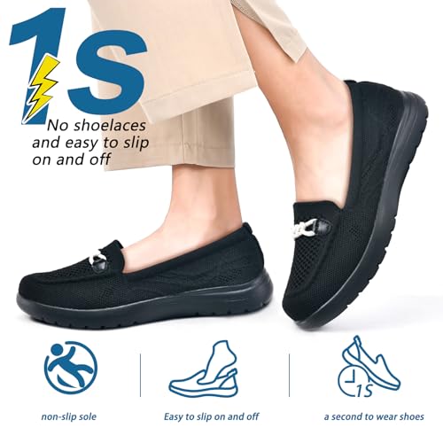 Image of Buyrew Loafers for Women - Comfortable Mesh Knit Slip On Walking Shoes with Arch Support - Dressy Business Casual Work Flats for Standing All Day - Lightweight Breathable Penny Loafers