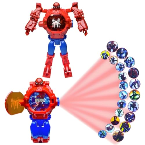 SIJING Transformable Superhero Projector Watch, 3D Kid Smart Robot Digital Wrist Watch Toy with 21 Images for Boy Girl Birthday Halloween Christmas