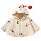 ✿Caractéristiques : cape d'hiver douce et chaude, manches trois-quarts, style ample, capuche mignonne, fermeture à pression, doublure en polaire, décoration à pompons et nœuds, éléments de Noël imprimés