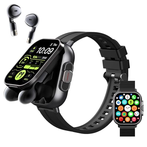 Montre Intelligente avec écouteurs, écran HD 2,01 pour Hommes et Femmes, Tracker d'activité étanche IP67, 100 + Mode Sport, Moniteur de Sommeil Fréquence Cardiaque, Podomètre pour Android et iOS