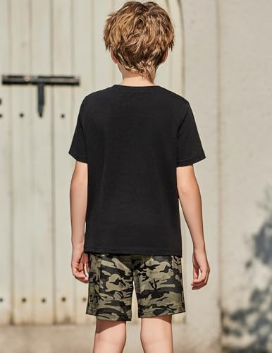 Image of Arshiner Boys' 2-Piece Cotton Outfit Color Block T-Shirt and Shorts Set Summer Camo Clothes for Kids 5-14 Years
