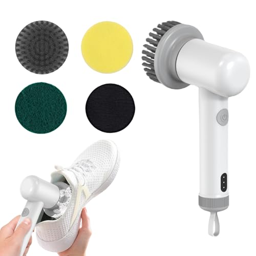 Cepillo de limpieza eléctrico, cepillo de limpieza eléctrico de mano, máquina inalámbrica con cabezales reemplazables para ama de casa, fregar, ducha, cocina, baño