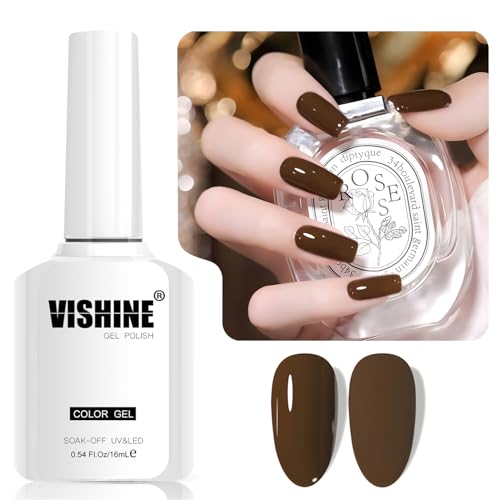 Vishine 16ml Gel Nail Polish Caramel Coffee Color Gel Nail Polish Soak Off LED Gel Polish Nail Art Designs Manicure Salon DIY at Home Gift for Women Shade L393 Espresso Glow
