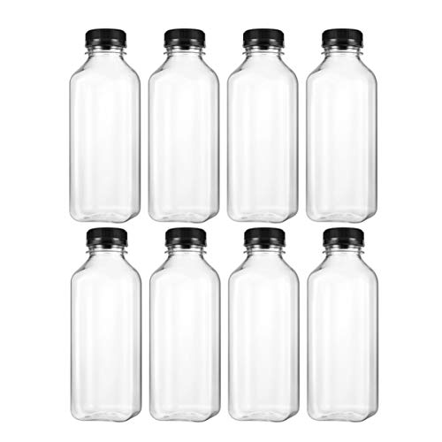 8pcs Empty Bottles 500 ml (17 oz) Drink Bottles Plastic Containers for Oil, Water, Fruit Juice (Black Caps)
