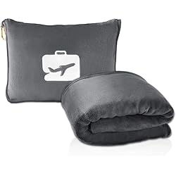 EverSnug Travel Blanket and Pillow - Premium Soft 2 in 1 Airplane Blanket with Soft Bag Pillowcase, Hand Luggage Sleeve and Backpack Clip (Grey)