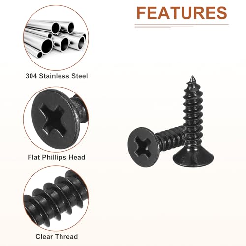 Image of DTGN 100Pcs 6 inch x5 /8 inch Flat Head Wood Screws, Self Tapping Screws Black
