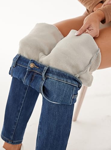 Women's Winter Fleece Lined Jeans Girlfriend Mid Rise Casual Thermal Sherpa Warm Denim Jean2