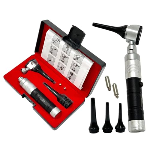 Otoscope Set for Animals | Veterinary Otoscope with Specula Tips, and Extra LED Bulbs | Black Handle Illuminated Veterinary Compact Size Otoscope