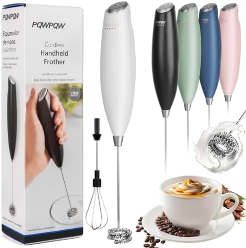 Powerful Milk Frother for Coffee with Upgraded Titanium Motor - Handheld Frother Electric Whisk-White