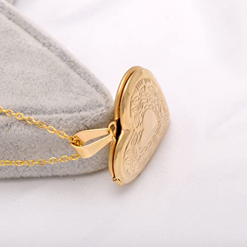 Paialco Stainless Steel Heart Shaped Locket Pendant Necklace, Royal Flowers, Yellow Gold Tone #TOP3