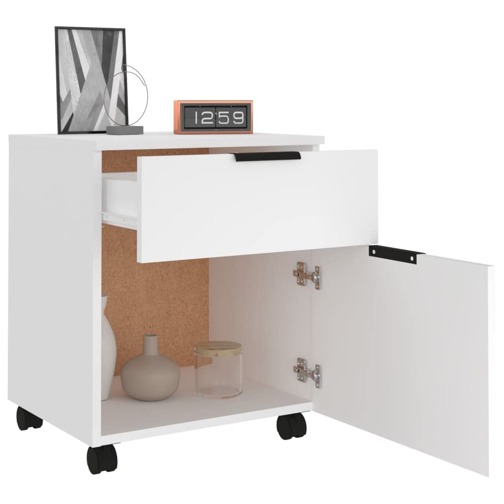 Rollcontainer Rollen Aktenschrank mit Schublade und Unterschrank, mobiler Büroschrank aus Holzwerkstoff, für Zuhause und Büro, Weiß 45x38x54 cm Holzwerkstoff