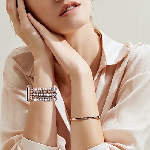 Image of MOFREE Beaded Bracelet Compatible for Apple Watch Band 45mm /44mm /42mm /46mm(Sereis 10) Women,Fashion Handmade Beads Elastic Stretch Strap for iWatch Series 10 /9 /8 /7 /SE /6 /5 /4 /3 /2 /1
