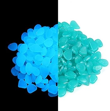 Party Zealot 2lb 400PCS Glow in the Dark Pebbles Stones for Indoor and Outdoor Walkways Garden Driveway Large Bag Powered By Light and Solar Blue