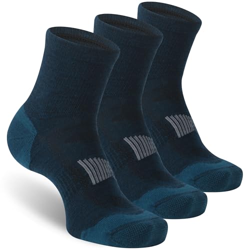 Image of 90% Merino Wool Socks for Men and Women, Medium, Blue | Athletic Ankle Socks, Arch Support, Breathable, Ultra Soft, 3 Packs