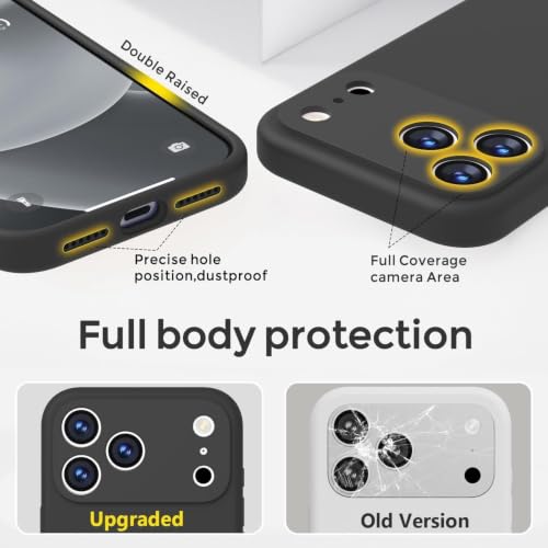 Image of DIZORO Compatible for (iPhone 17 Pro Case) Slim Liquid Silicone Case 3 Layers Full Covered Soft Gel Rubber Phone Case Protective Cover - Black