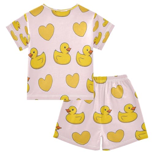Pajama Sets Short Sleeve Yellow Ducks and Hearts Soft Cotton Summer Sleepwear 2 Piece PJS Size 5-14T2