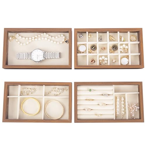 Cecijelry Wooden Jewelry Organizer Trays for Drawer, Stackable Jewelry Drawer Organizer Inserts, Set...