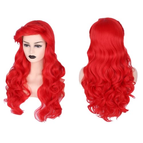 Perruque longue bouclée rouge thermorésistante pour fêtes et cosplay