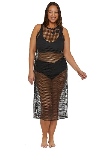 BECCA Women's Castaway Island Crochet Fishnet Dress, Casual, Sheer, Beach Cover Ups