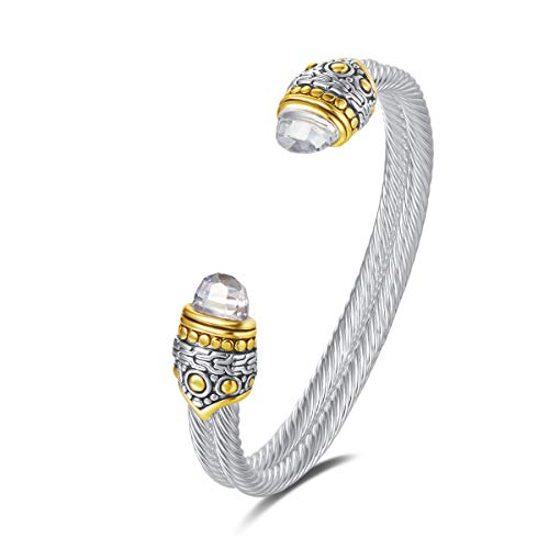 UNY Designer Inspired Jewelry Double Cable Wire Facet CZ Antique Bangle Elegant Beautiful