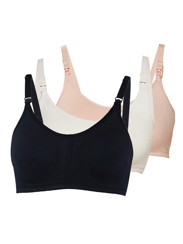 Image of Inner Sense Organic Cotton Bamboo Nursing Bra for Women I Non Padded Feeding Bra with Keyhole Back Design I Wire Free Maternity Innerwear with Full Coverage