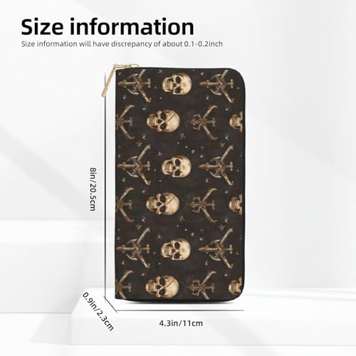 Pirate Style Skull Print Wallet Women Men, Long PU Leather Wallets for Women, Cute Womens Travel Wallet Purse Pouch with Zipper Pocket3