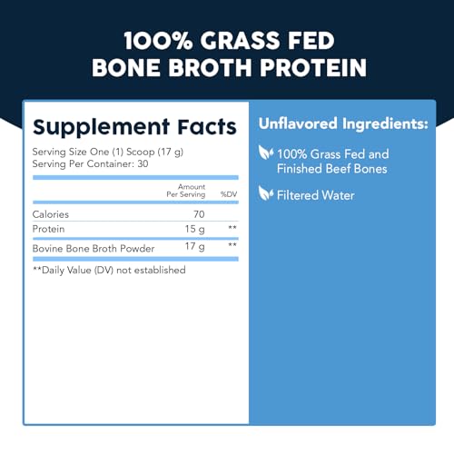 Paleovalley 100% Grass Fed Beef Bone Broth Protein Powder - Rich in Collagen Peptides for Hair, Skin, Gut Health, Bone and Joint Support - 28 Servings, 15g Protein Per Serving - No Gluten or GMOs