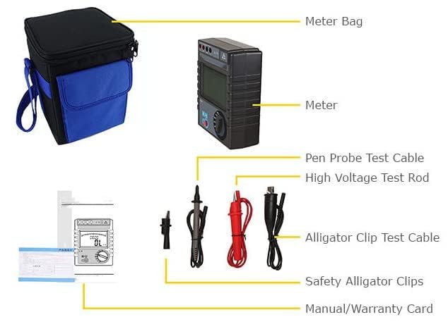 Insulation Resistance Meter Tester Megohmmeter Megohm Meter for Electric Motor,Cable,Electrical Appliance,Switch Insulation Material Insulation Resistance 0.1MΩ-400GΩ Max. Rated Voltage 5000V