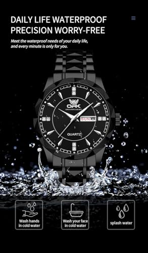 Image of OPK Watches for Men Diamond Roman Analog Mens Watches Waterproof Large Stainless Steel Men Wrist Watch Business Father Gift Watch Blue