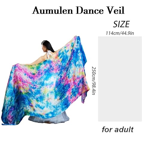 Aumulen Women Colorful Professional Belly Dance Silk Veils Hand Made Tie Dyed Scarf