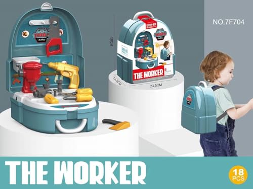 THE FINEST Kids Pretend Play Tools Box Set, Construction Toys, Little Handyman Boy & Girl, Backpack, Parent Child Playtime, DIY Role Play Playset for Children
