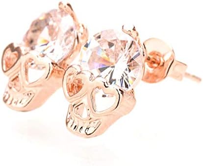 ZittopRose Gold Women Tone Crystal Diamond Skull Pierced Stud Earrings Jewelry