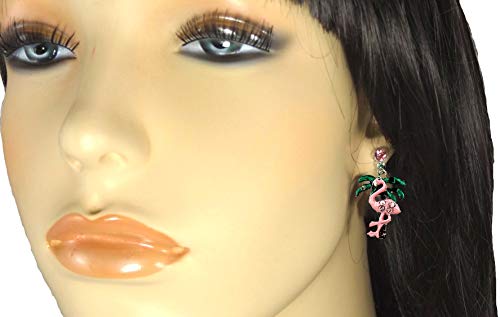 DianaL Boutique Beautiful Pink Flamingo and Palm Tree Earrings Stud Rhinestone Crystal Enamel Gift Boxed2