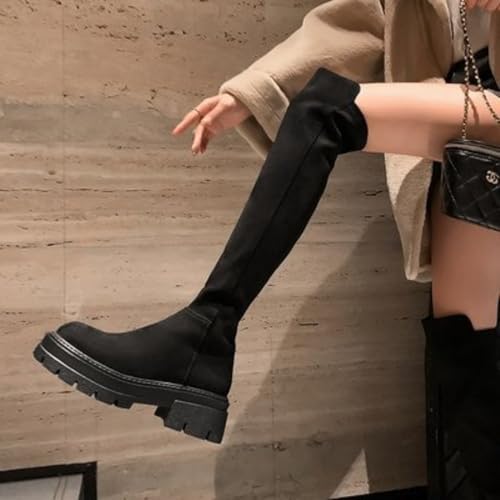 Women's Suede Leather Chunky Heels Knee High Boots With Side Zipper Causal Round Toe Thick Heel Tall Boots Comfortable Warm For Daily Leisure Travel Party Walking Office3