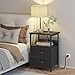 Fixwal Bedside Table with 3 Color Temperature Reading Light, Nightstand with LED Light & Charging Station End Table with Adjustable Fabric Drawer for Bedroom, Dorm, Black
